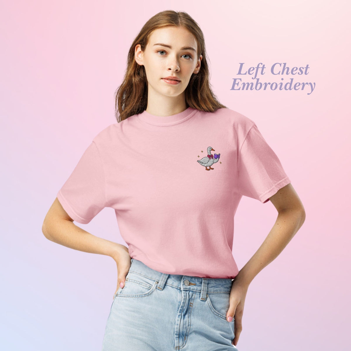 Bookish Queen T-Shirt Pink / S Embroidered Bookish Silly Goose T-Shirt
