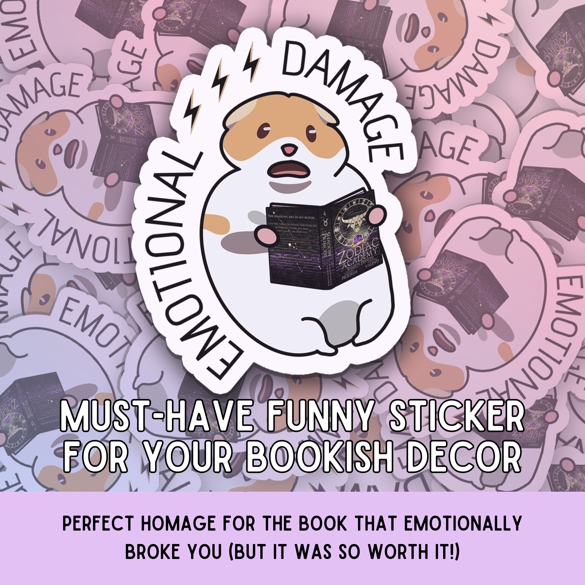 Funny book lover gift idea with scared hamster design