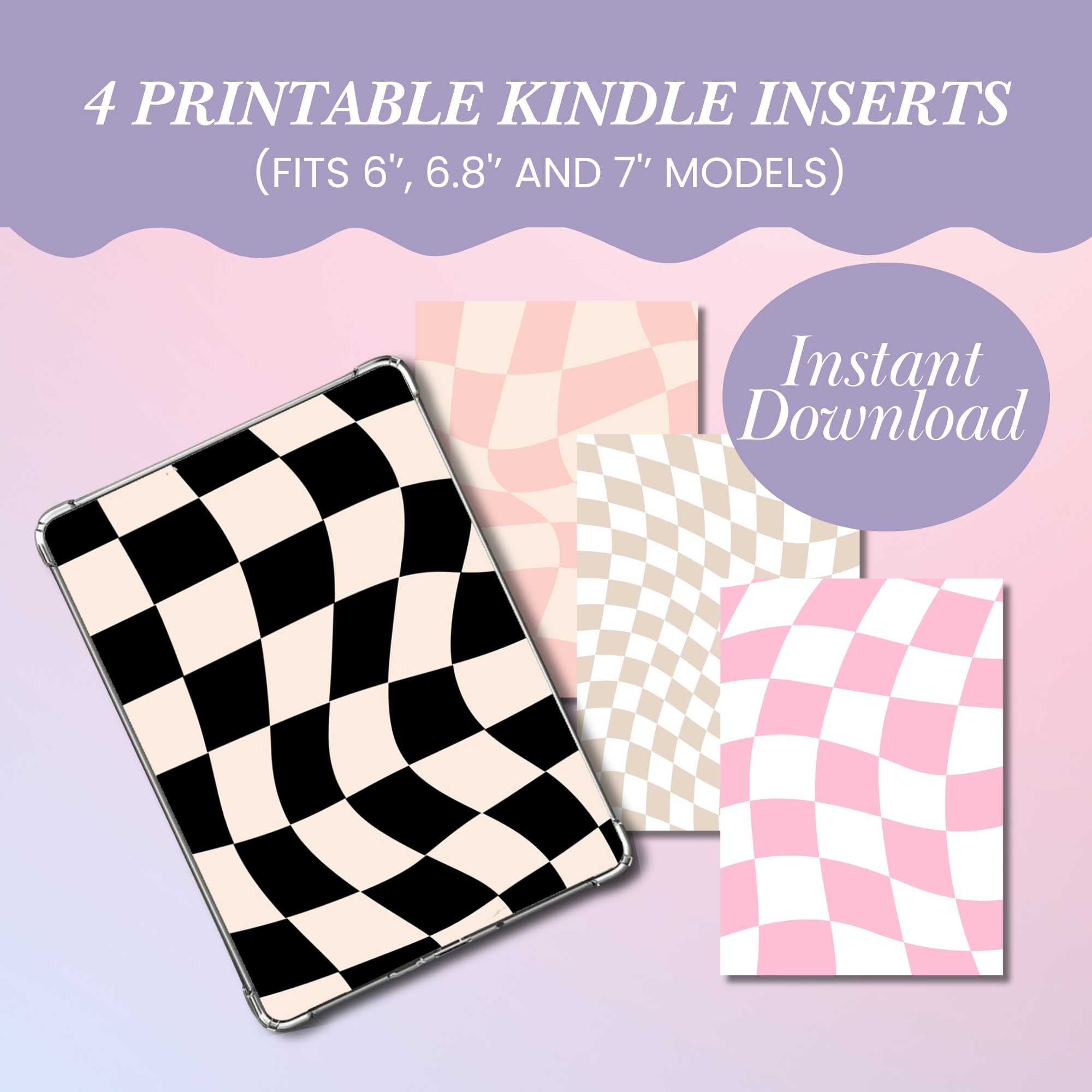 4 pack Digital Kindle Insert for Clear Case Checkered Groovy Pattern