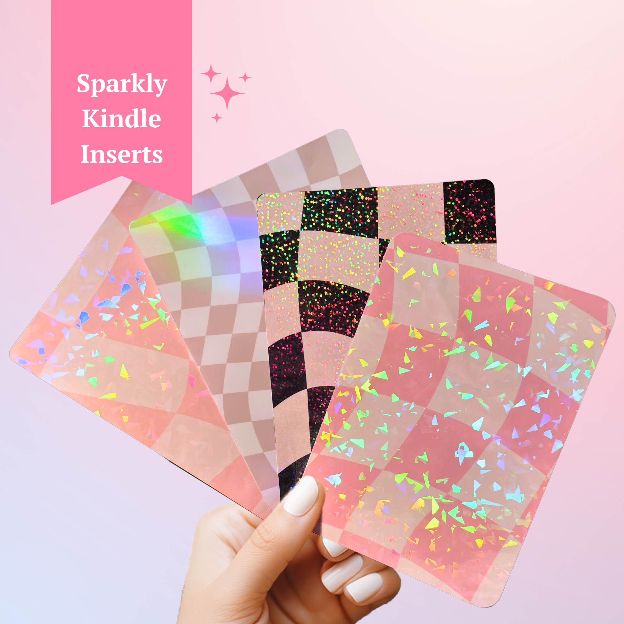 Checkered Kindle Case Insert E-reader Sparkly Decor for Clear Cover Cardstock Laminated Skin Paperwhite Accessory Book Lover Gift Bookish