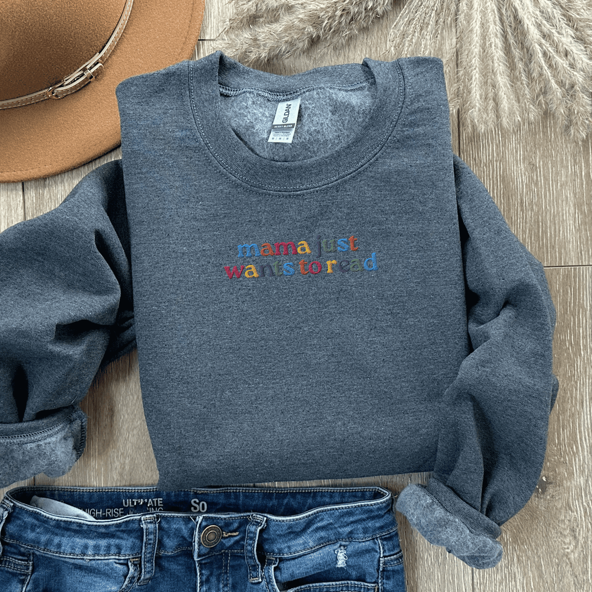Bookish Queen Sweatshirt DarkGrey / S Mama Just Wants to Read Embroidered Sweatshirt