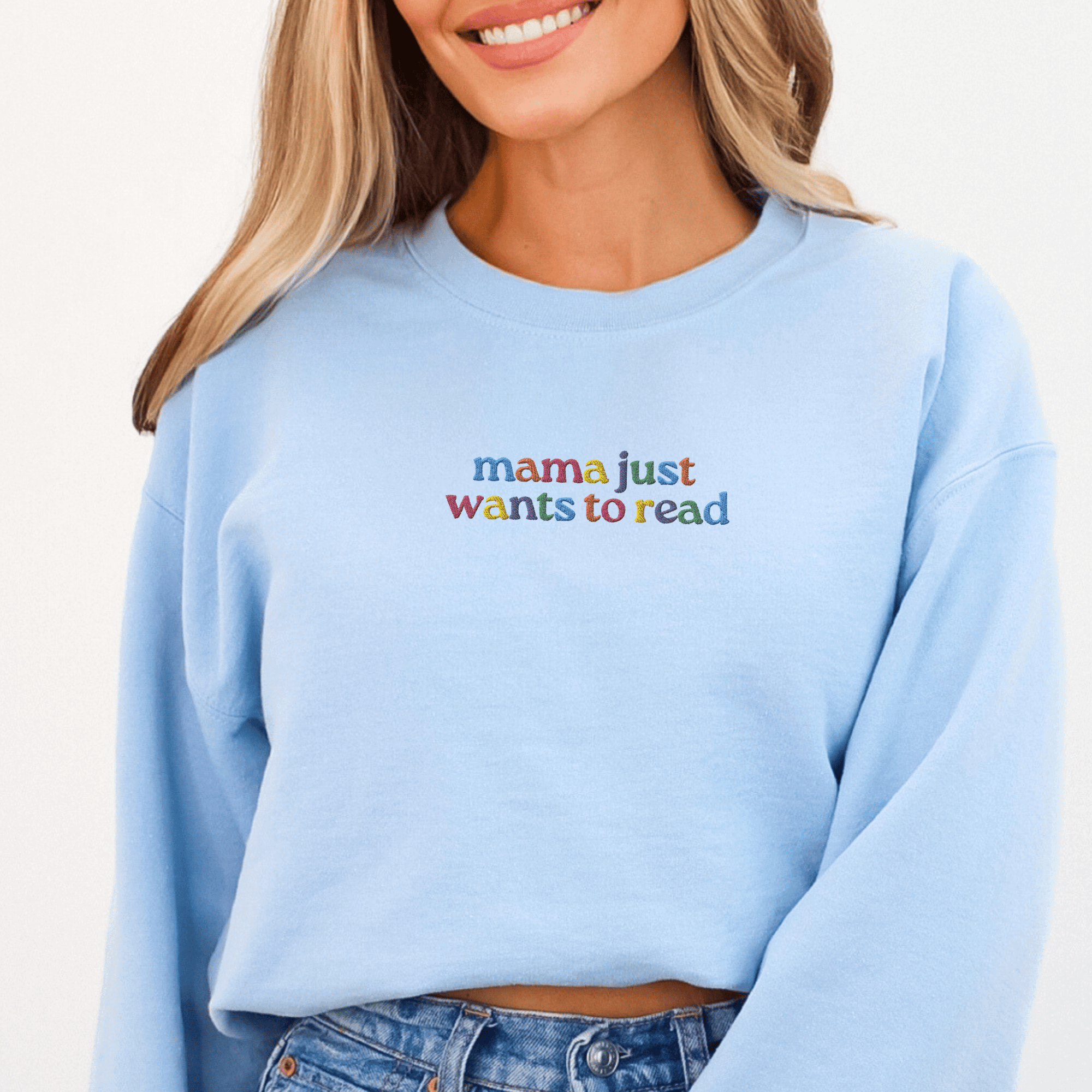 Embroidered Book Sweatshirt | Mama Just Wants To Read