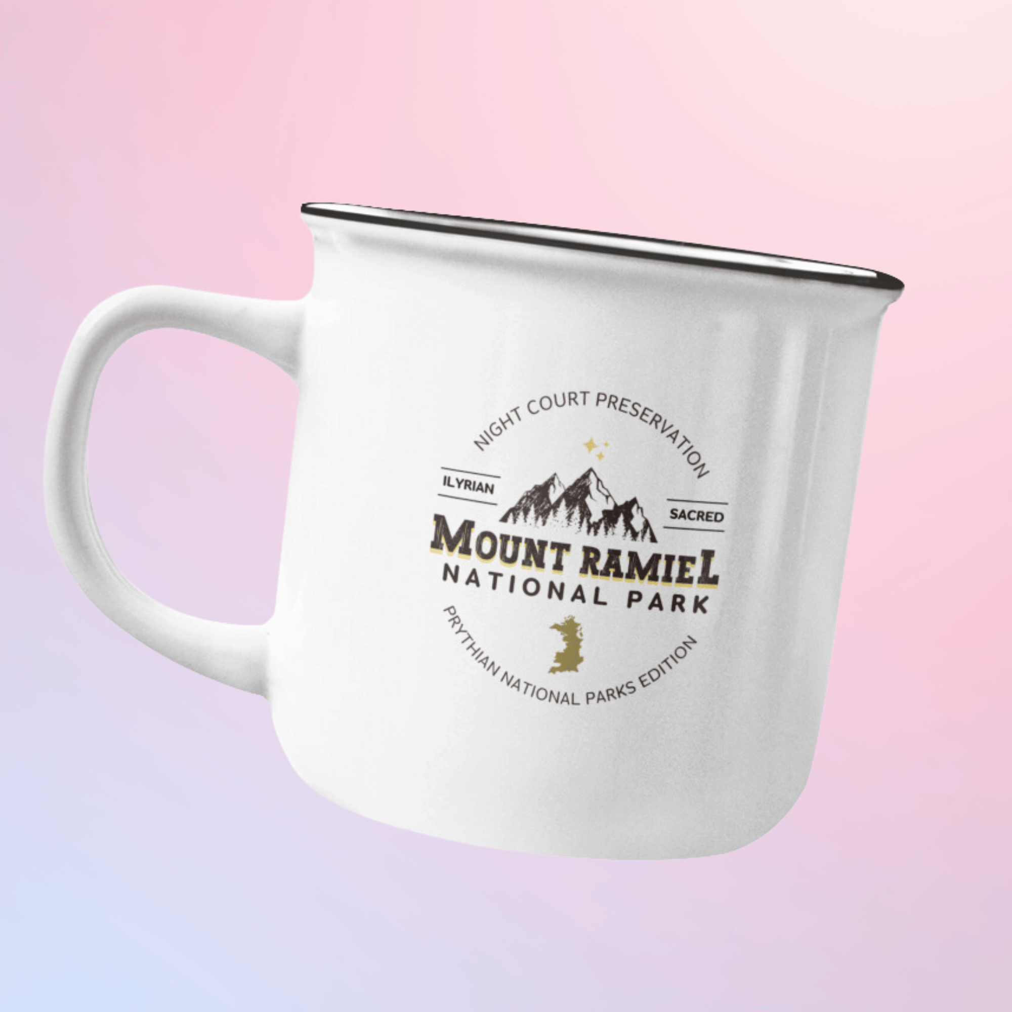 ACOTAR Camping Mug National Park Inspired Enamel Mug Bookish Outdoor Gear Mount Ramiel Design Fantasy Book Lover Gift Stainless Steel Coffee Mug Night Court Preservation Collectible Prythian National Parks Edition