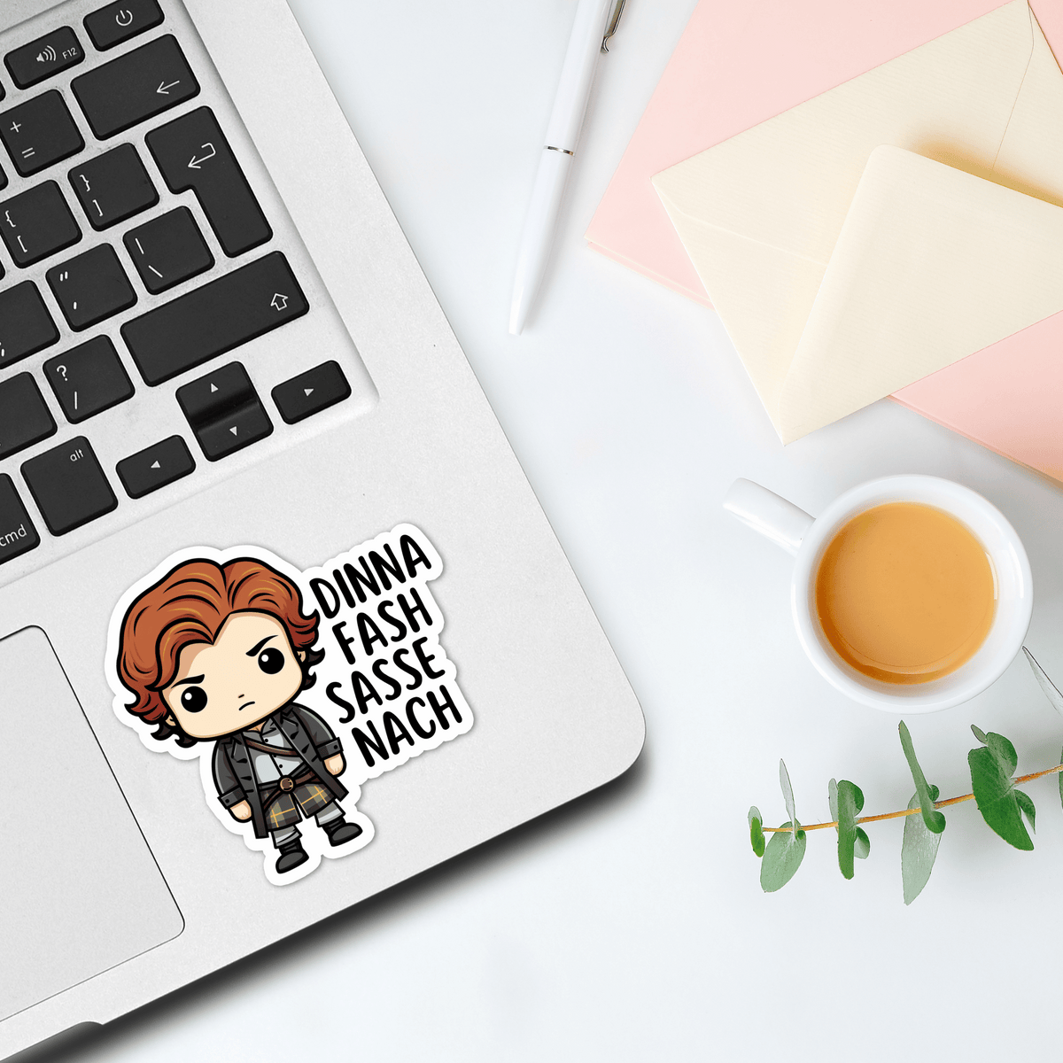 My Store Outlander Stickers Outlander Sticker Jamie Fraser Quotes - Dinna Fash Sassenach (Chibi)