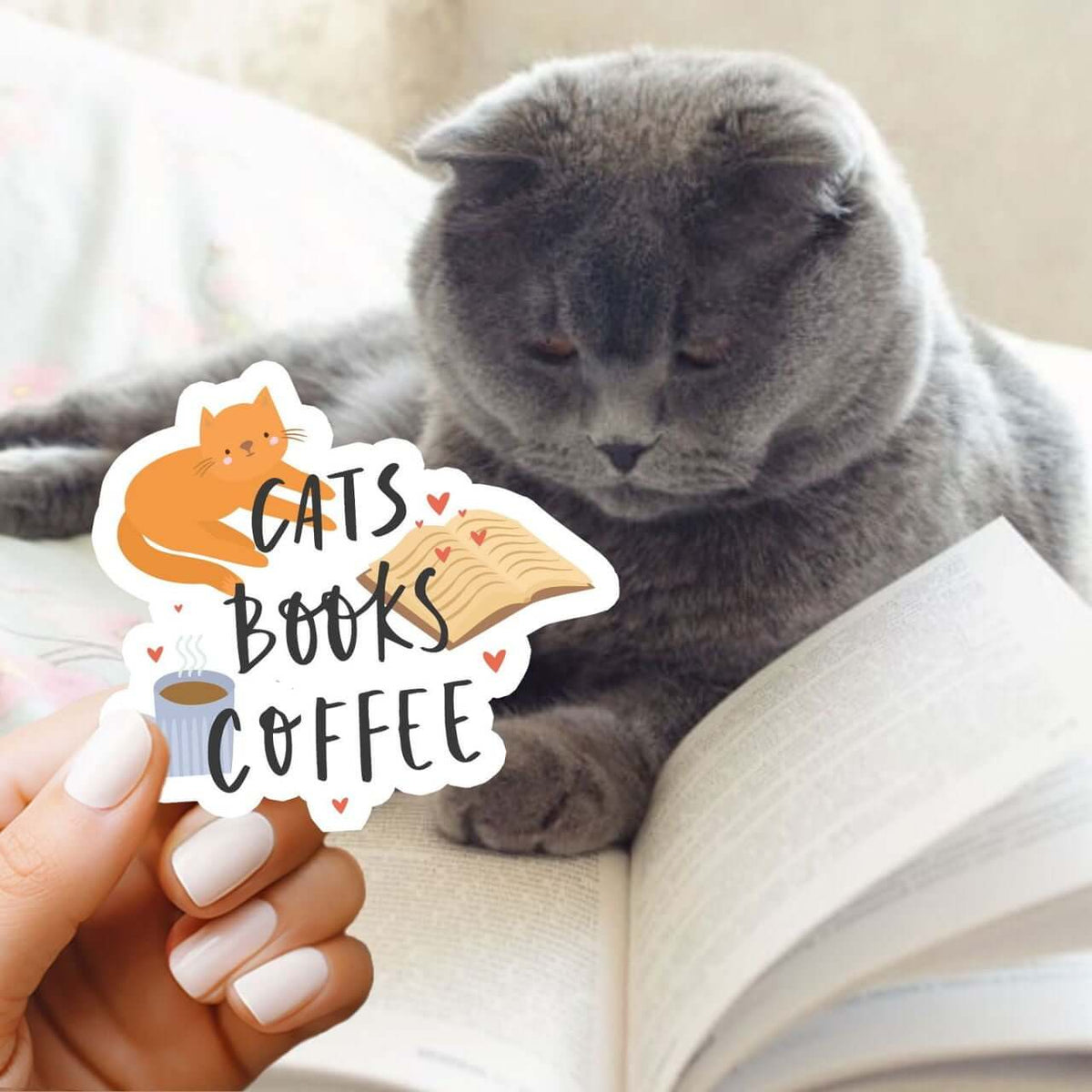 My Store Sticker Cats Pets, Books and Coffee Sticker - Cat Mom - Dog Mom