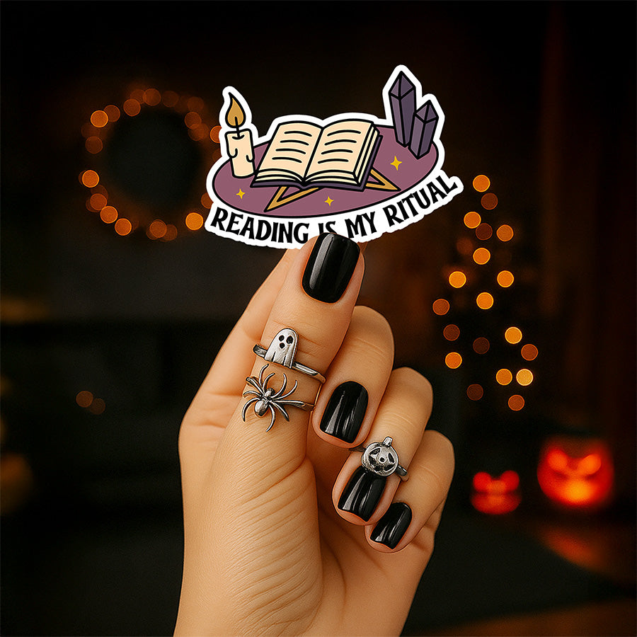 Witchy book lover sticker to decorate Kindle, laptop, or water bottle.