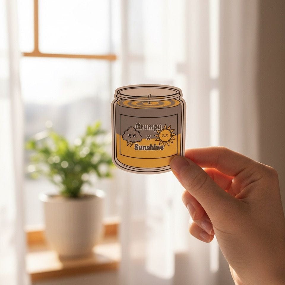 Bookish Queen Sticker Grumpy / Sunshine Romance Tropes Candle Stickers - Holographic