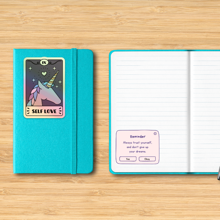 Bookish Queen Positivity Stickers Unicorn Tarot Card Sticker - Self Love